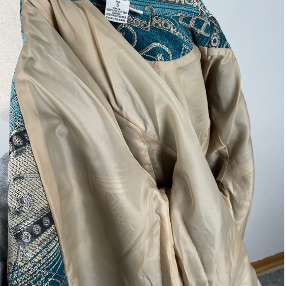 Vintage Serengeti Patchwork Tapestry Jacket Sz S Blue Metallic Shimmery Pockets - Picture 11 of 16